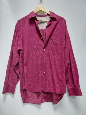 REPLAY Made in Italy Pink Polka Dot Button-Up Shirt Long Sleeve Collared Size L